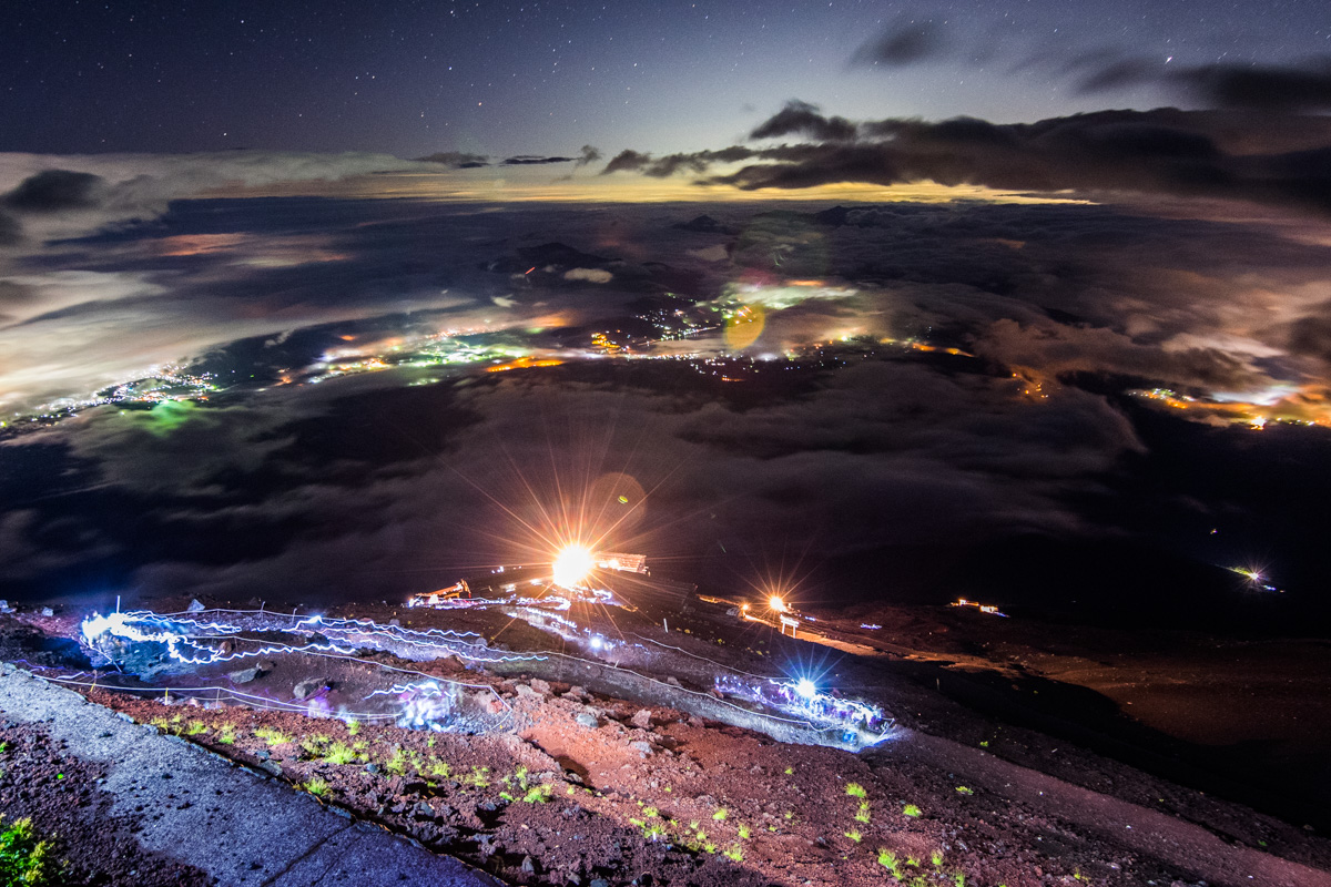 Long exposure shot of hikers